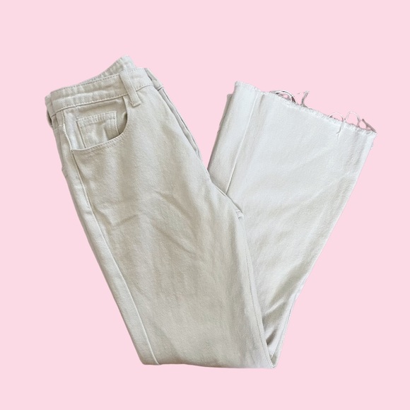 White High Waisted Flared Leg Jeans